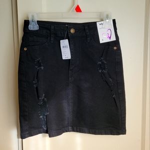 NWT Distressed Black Denim Mini Skirt
